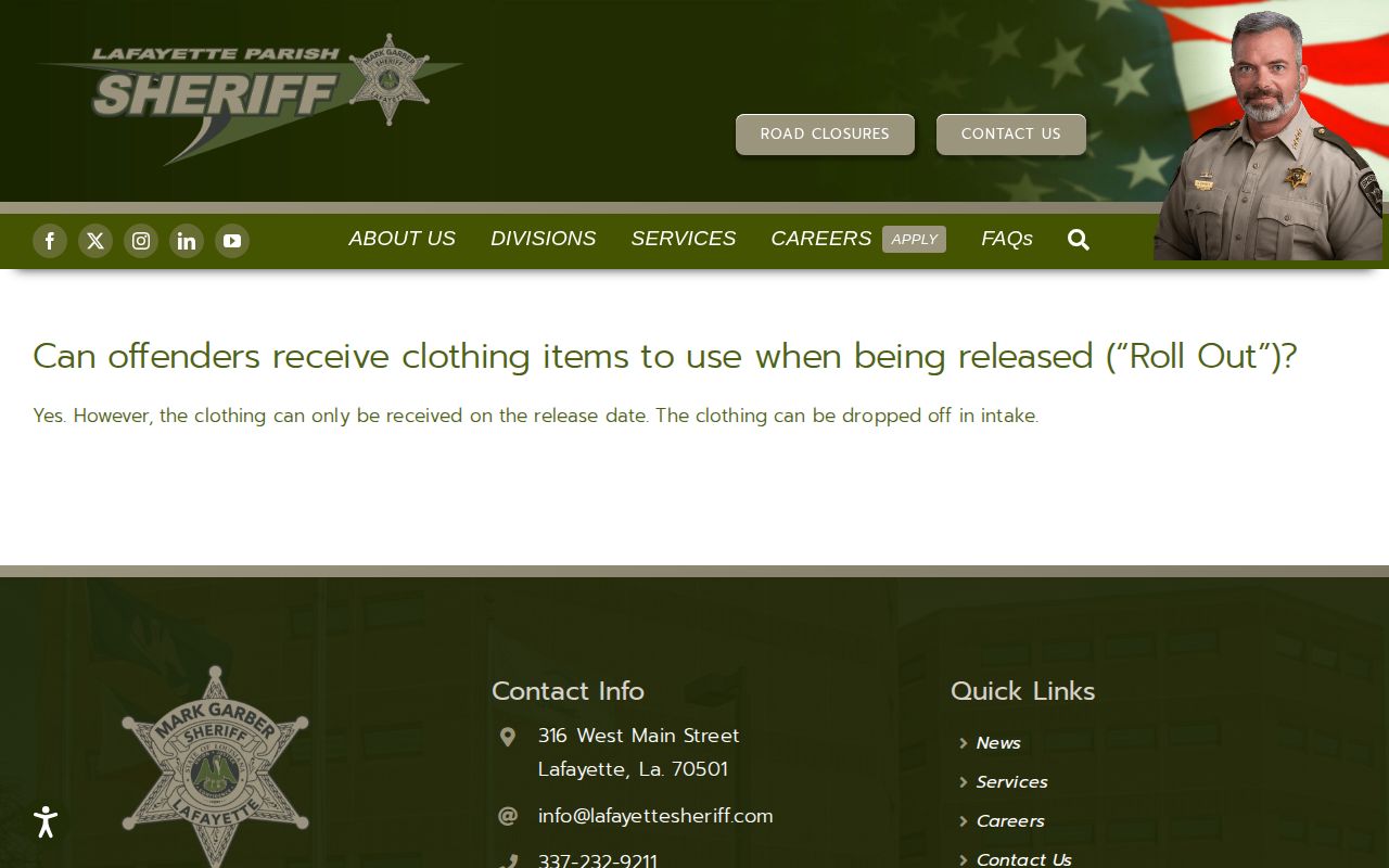 Lafayette Parish released inmate Roll Out clothing rule