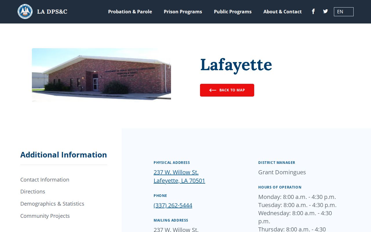 Lafayette Parish parole and probation local supervision office page